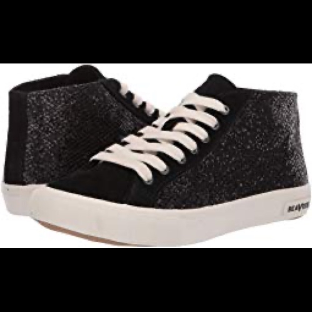 NWOT SeaVees black sparkle high-top sneakers